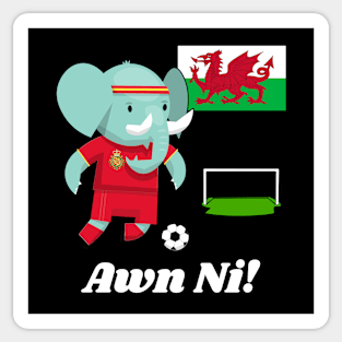 ⚽ Wales Football, Cute Elephant Scores a Goal, Awn Ni! Team Spirit Sticker